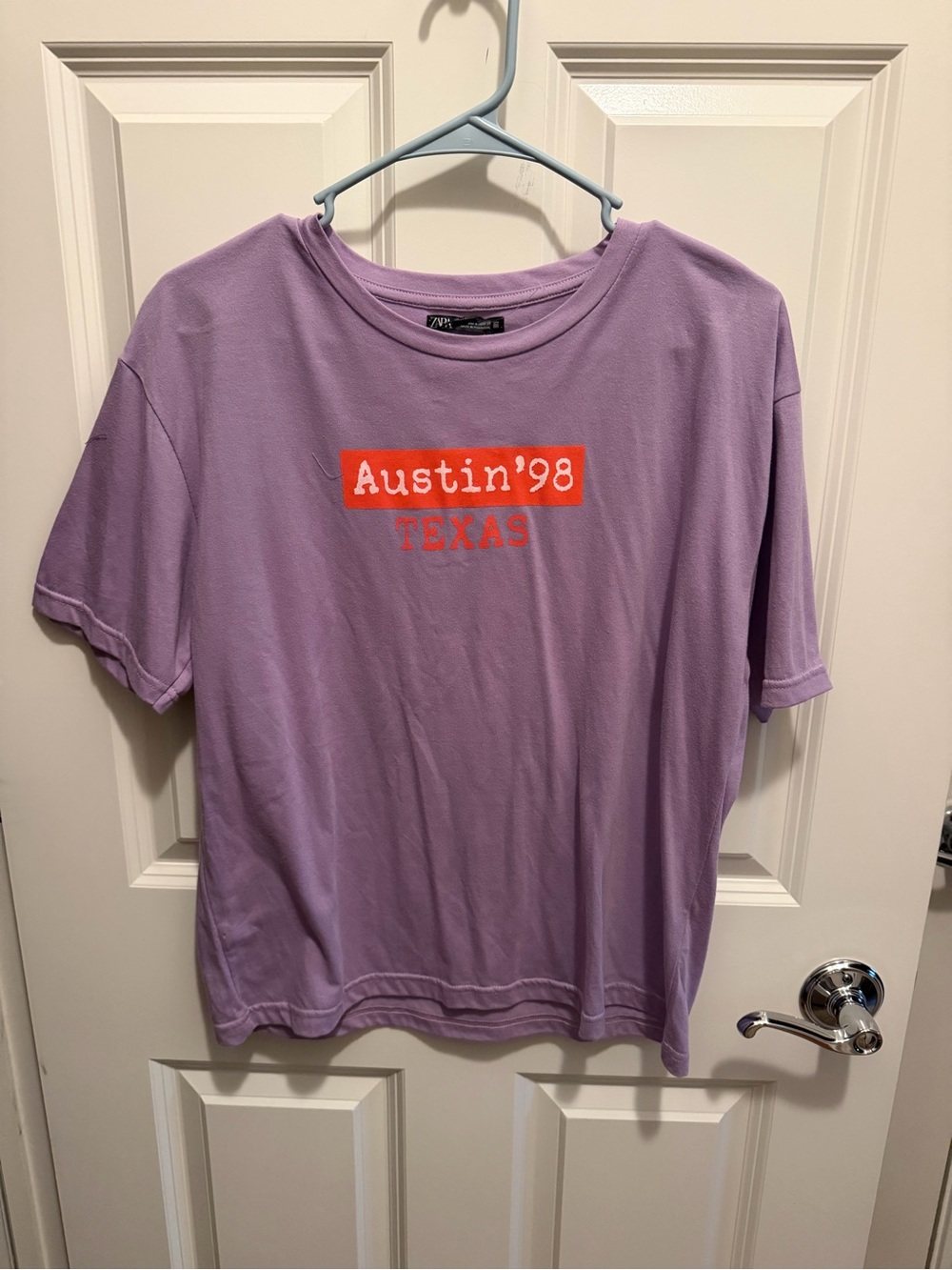 Zara Lavender Graphic Tee with Orange Print